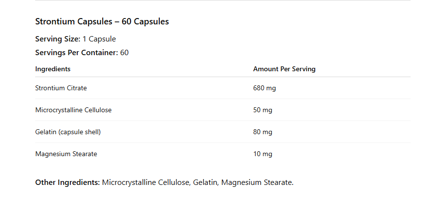 Strontium Capsules supplement facts