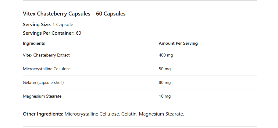 Vitex Berry Capsules supplement facts